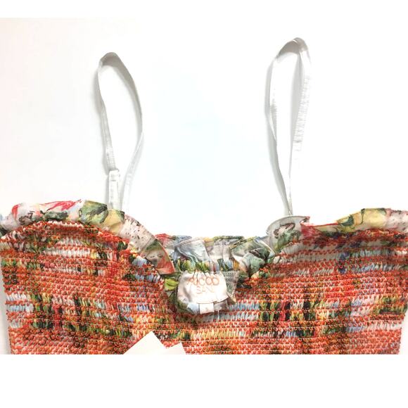 Rococo Sand Size Small Ruffle Smocked Floral Bodysuit Straps Orange‎ Sunset - Picture 7 of 12